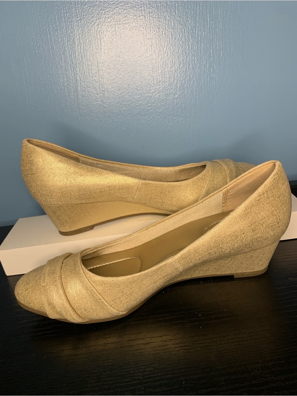 Coach and Four Gold Metallic Fold-Front Slip-On Wedge